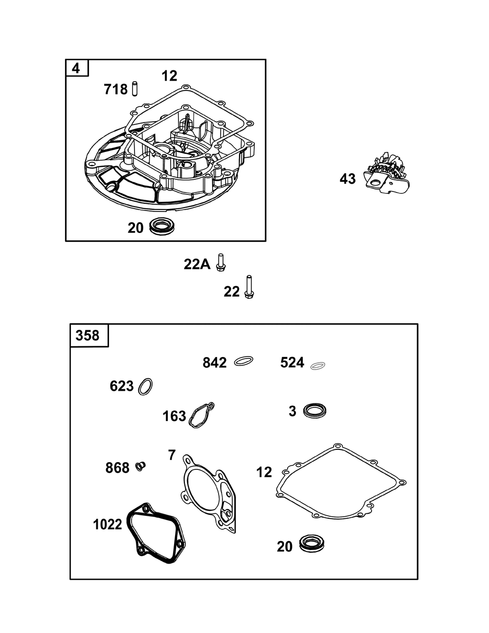 Crankcase Cover/Sump Group Diagram and Parts List for 09P602-0121-H5 020000 - 09Z999 Briggs and Stratton Engine